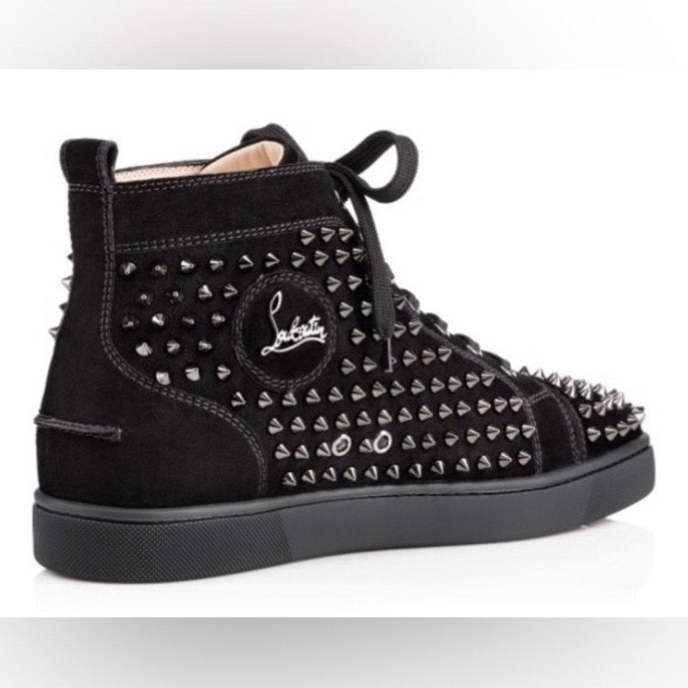 Louboutin Louis Flat Calf/Spikes Mens Red Bottom, Black Suede EU 42 US 8.5 /9 US